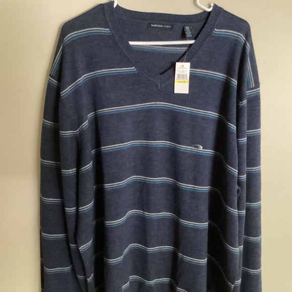 NWT MENS VAN HEUSEN V NECK BLUE STRIPED SWEATER XXL TALL - Picture 3 of 9